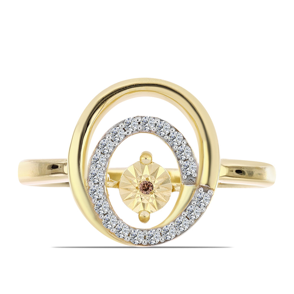 Pozlacené Stříbro 925/1000 - Prsten s Cognac Diamantem a Bílým Topazem - Karátové číslo: 0.19. přibližná hmotnost: 3.61 gramů 1 