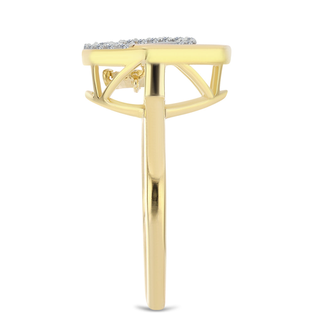 Pozlacené Stříbro 925/1000 - Prsten s Cognac Diamantem a Bílým Topazem - Karátové číslo: 0.19. přibližná hmotnost: 3.61 gramů 4 