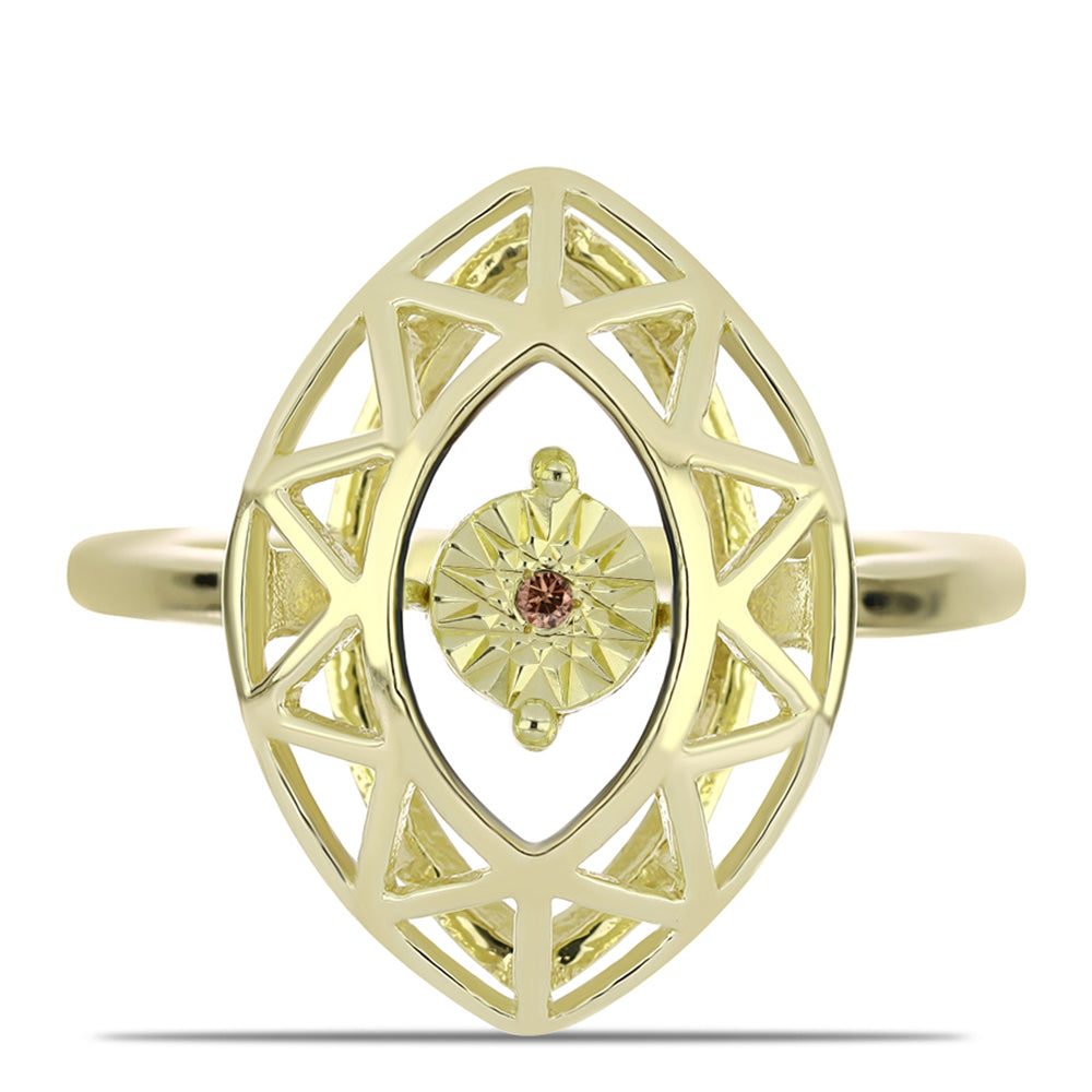 Pozlacené Stříbro 925/1000 - Prsten s Cognac Diamantem - Karátové číslo: 0.01. přibližná hmotnost: 2.43 gramů