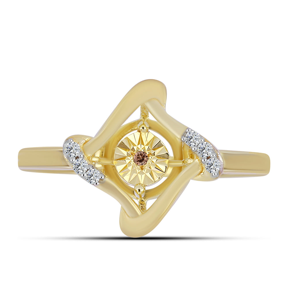 Pozlacené Stříbro 925/1000 - Prsten s Cognac Diamantem a Bílým Topazem - Karátové číslo: 0.06. přibližná hmotnost: 2.4 gramů