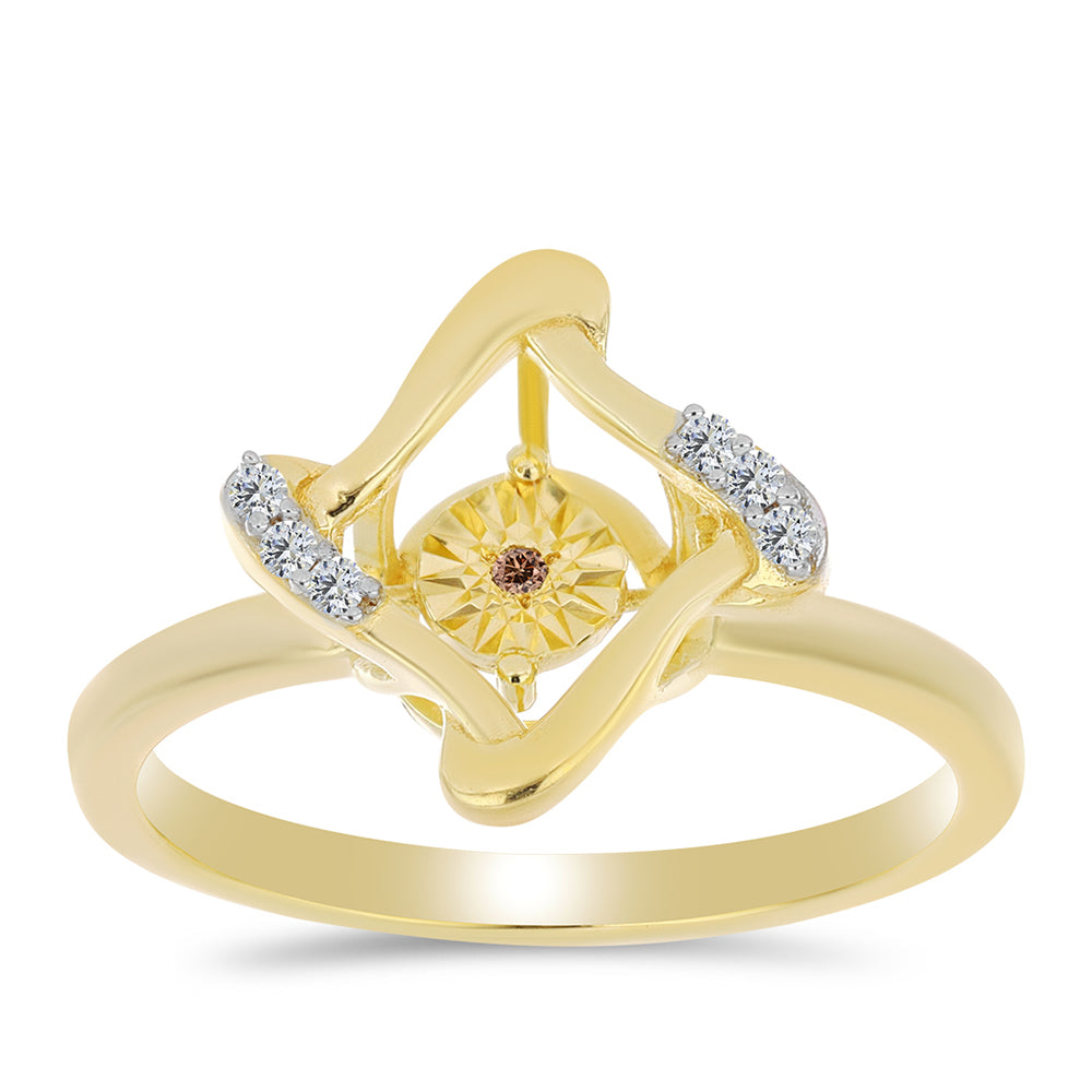 Pozlacené Stříbro 925/1000 - Prsten s Cognac Diamantem a Bílým Topazem - Karátové číslo: 0.06. přibližná hmotnost: 2.4 gramů