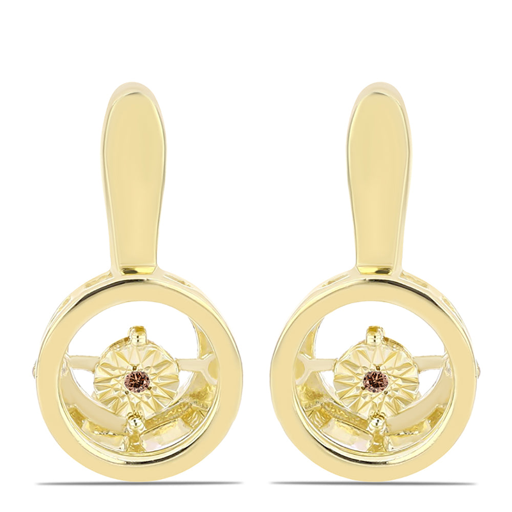 Pozlacené Stříbro 925/1000 - Náušnice s Cognac Diamantem - Karátové číslo: 0.01. přibližná hmotnost: 3.66 gramů 1 