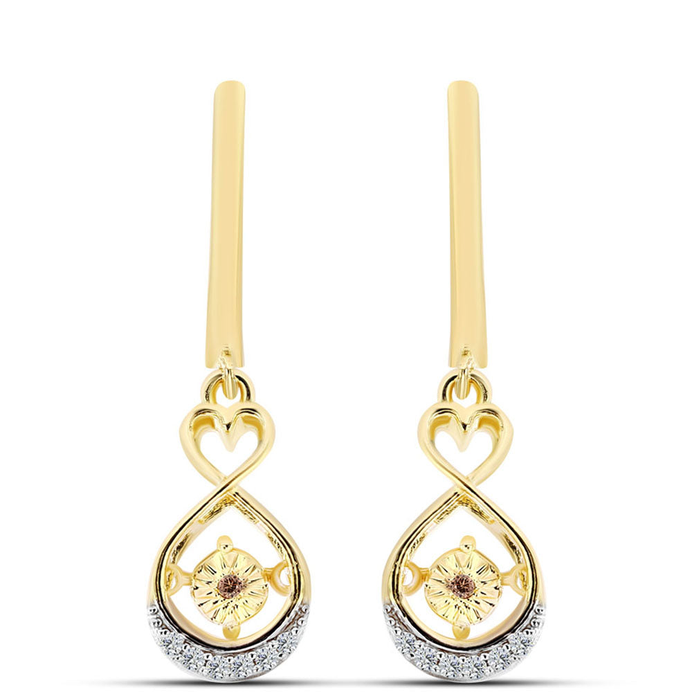 Pozlacené stříbro 925/1000 Náušnice s Cognac Diamantem a Bílým Topazem - Karátové číslo: 0.11. přibližná hmotnost: 3.68 gramů