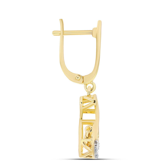 Pozlacené stříbro 925/1000 Náušnice s Cognac Diamantem a Bílým Topazem - Karátové číslo: 0.11. přibližná hmotnost: 3.68 gramů