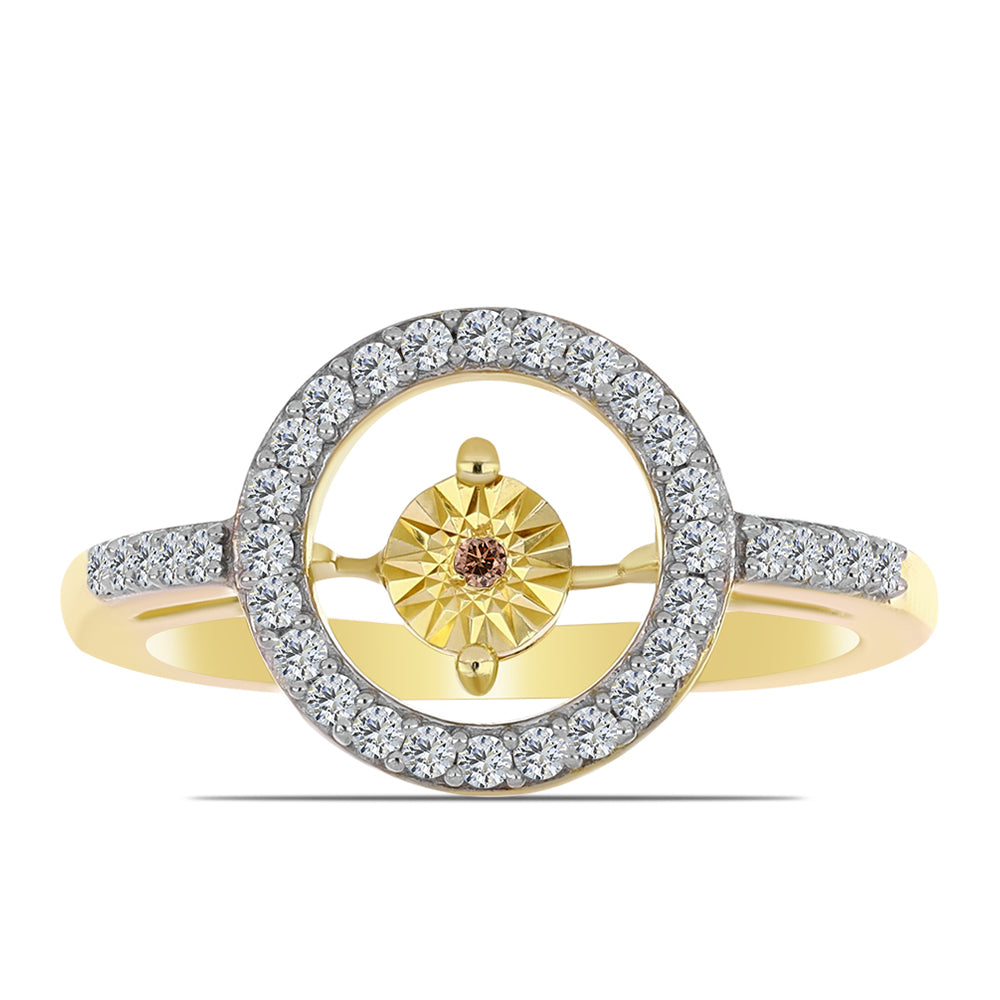 Pozlacené Stříbro 925/1000 - Prsten s Cognac Diamantem a Bílým Topazem - Karátové číslo: 0.31. přibližná hmotnost: 3.13 gramů 1 