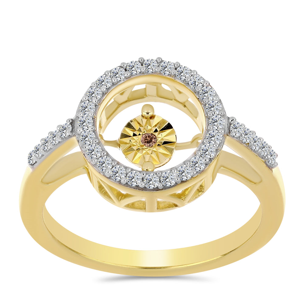 Pozlacené Stříbro 925/1000 - Prsten s Cognac Diamantem a Bílým Topazem - Karátové číslo: 0.31. přibližná hmotnost: 3.13 gramů 3 