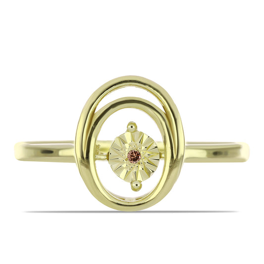 Pozlacené Stříbro 925/1000 - Prsten s Cognac Diamantem - Karátové číslo: 0.01. přibližná hmotnost: 2.53 gramů