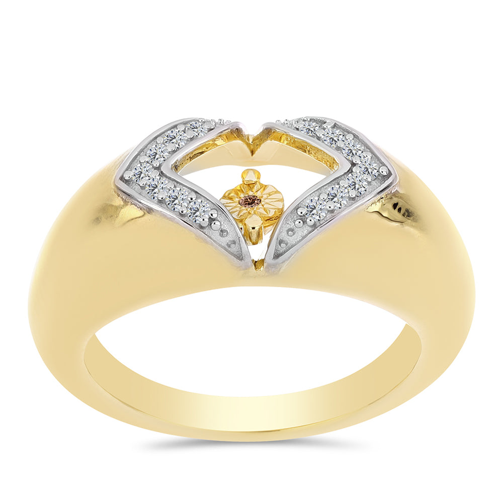 Pozlacené Stříbro 925/1000 - Prsten s Cognac Diamantem a Bílým Topazem - Karátové číslo: 0.14. přibližná hmotnost: 5.03 gramů