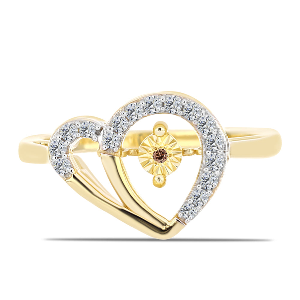 Pozlacené Stříbro 925/1000 - Prsten s Cognac Diamantem a Bílým Topazem - Karátové číslo: 0.22. přibližná hmotnost: 3.4 gramů