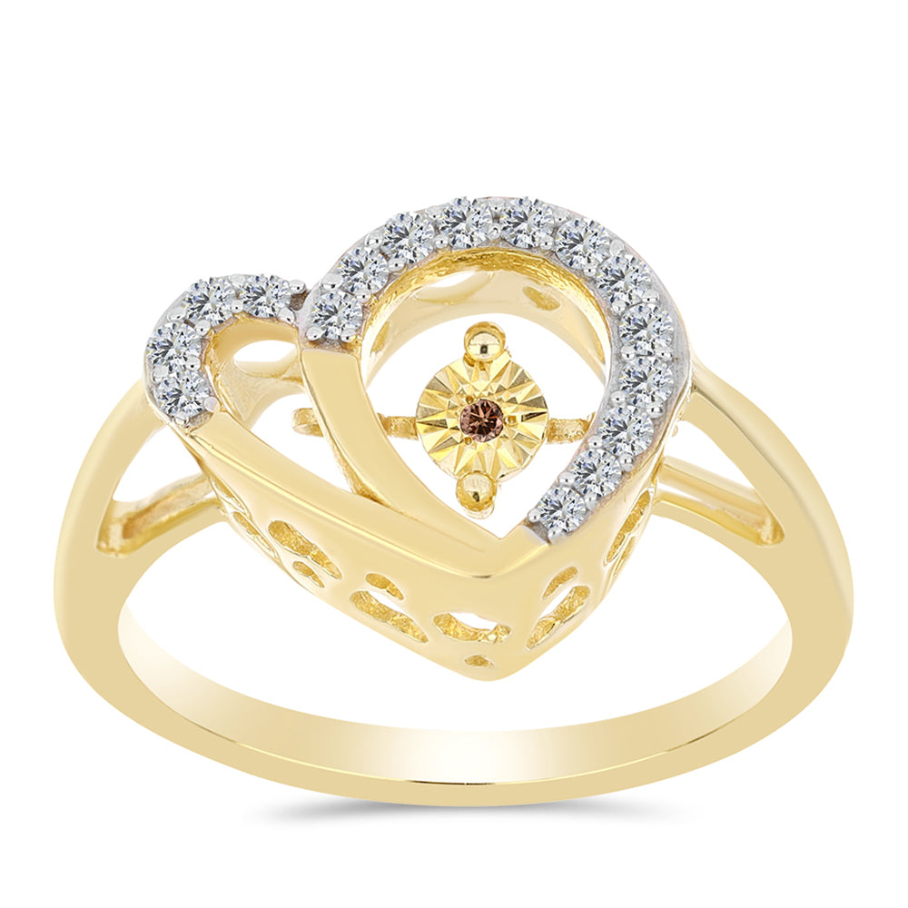 Pozlacené Stříbro 925/1000 - Prsten s Cognac Diamantem a Bílým Topazem - Karátové číslo: 0.22. přibližná hmotnost: 3.4 gramů 3 