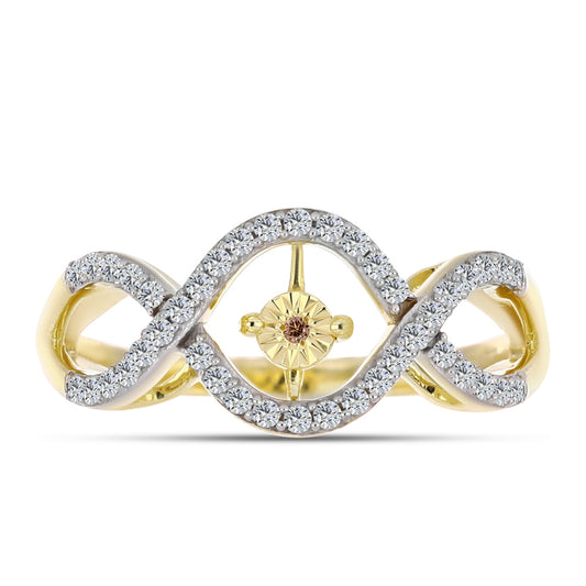 Pozlacené Stříbro 925/1000 - Prsten s Cognac Diamantem a Bílým Topazem - Karátové číslo: 0.38. přibližná hmotnost: 3.8 gramů