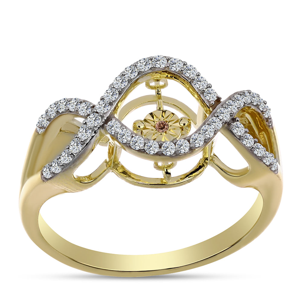 Pozlacené Stříbro 925/1000 - Prsten s Cognac Diamantem a Bílým Topazem - Karátové číslo: 0.38. přibližná hmotnost: 3.8 gramů 3 