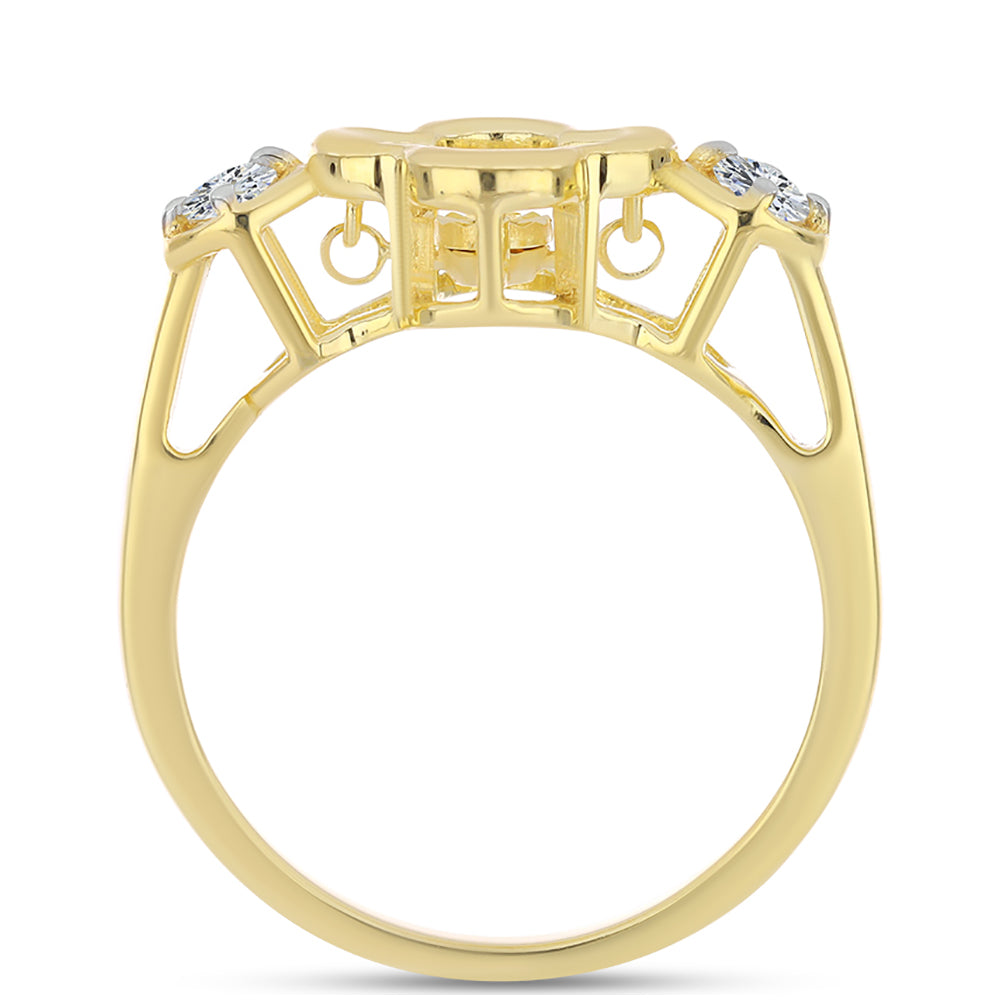 Pozlacené Stříbro 925/1000 - Prsten s Cognac Diamantem a Bílým Topazem - Karátové číslo: 0.28. přibližná hmotnost: 3.26 gramů