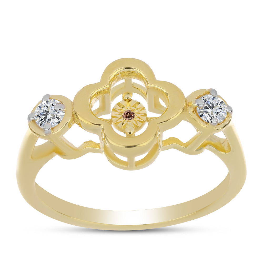 Pozlacené Stříbro 925/1000 - Prsten s Cognac Diamantem a Bílým Topazem - Karátové číslo: 0.28. přibližná hmotnost: 3.26 gramů 3 