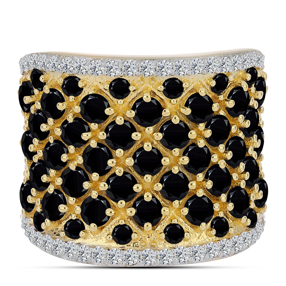 Pozlacené Stříbro 925/1000 - Prsten s Černým Onyxem - Karátové číslo: 5.55. přibližná hmotnost: 11.59 gramů 1 