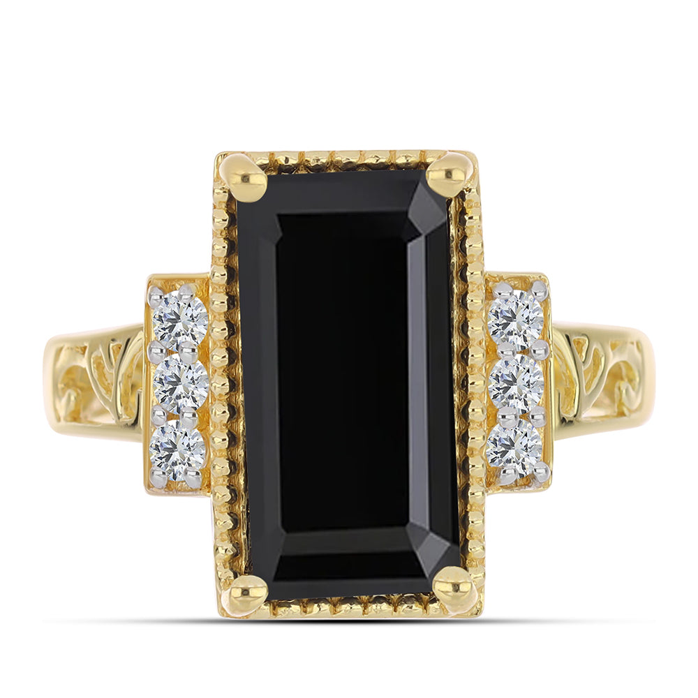 Pozlacený Stříbrný Prsten s Černým Onyxem a Bílým Topazem 1 