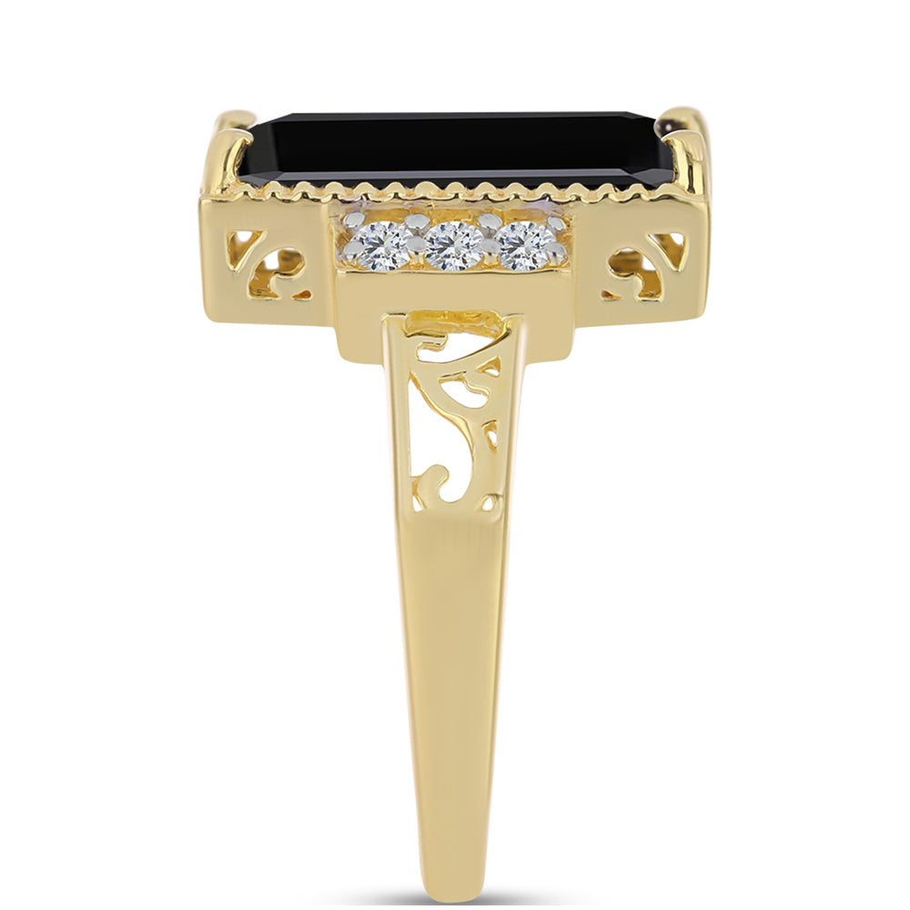 Pozlacený Stříbrný Prsten s Černým Onyxem a Bílým Topazem 4 