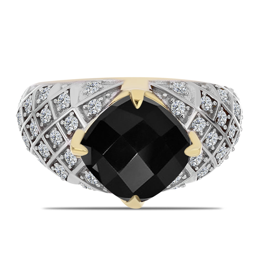 Pozlacený Stříbrný Prsten s Černým Onyxem a Bílým Topazem 1 