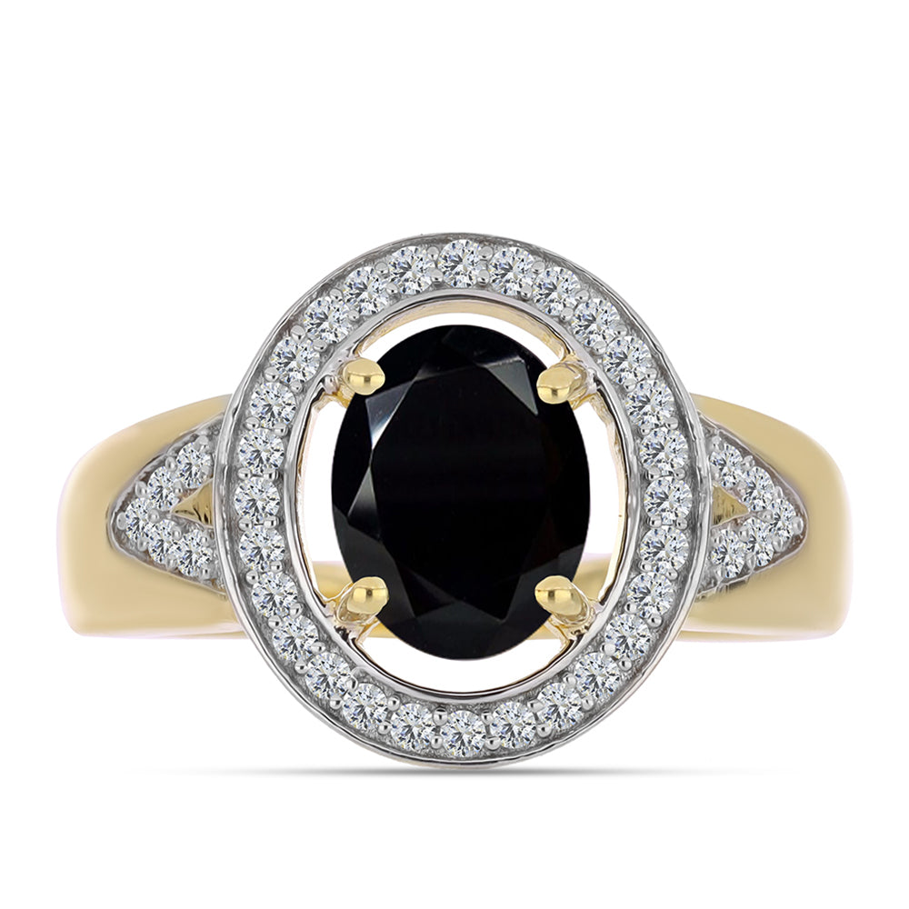 Pozlacené Stříbro 925/1000 - Prsten s Černým Onyxem a Bílým Topazem - Karátové číslo: 2.04. přibližná hmotnost: 4.62 gramů 1 