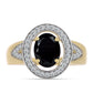 Pozlacené Stříbro 925/1000 - Prsten s Černým Onyxem a Bílým Topazem - Karátové číslo: 2.04. přibližná hmotnost: 4.62 gramů