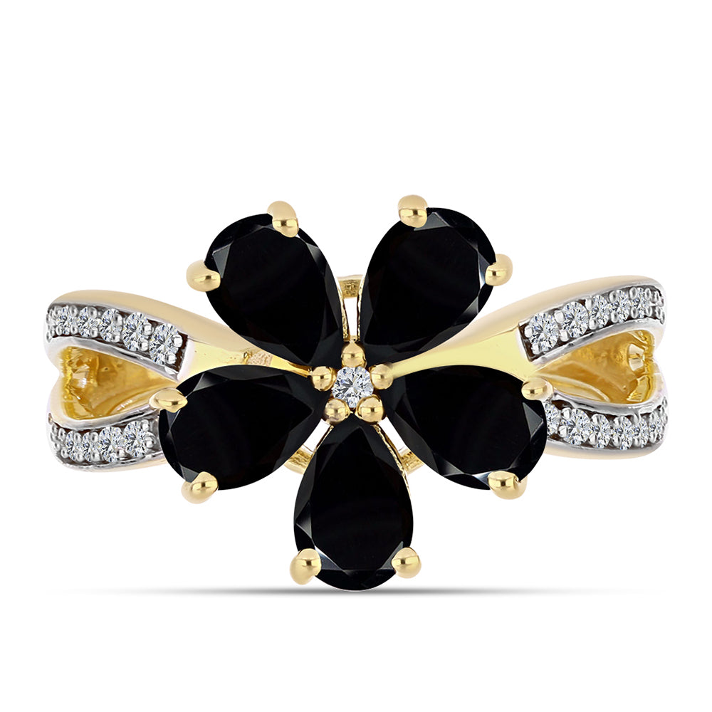 Pozlacený 925 / 1000 Sterlingové Stříbro Prsten s Černým Onyxem a Bílým Topazem