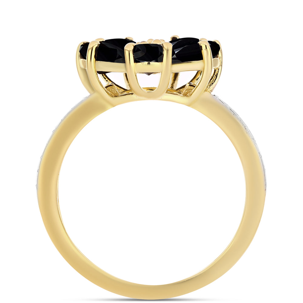 Pozlacený 925 / 1000 Sterlingové Stříbro Prsten s Černým Onyxem a Bílým Topazem