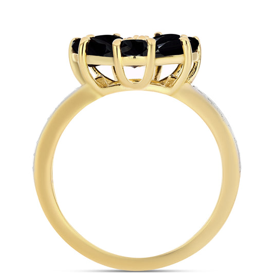 Pozlacený 925 / 1000 Sterlingové Stříbro Prsten s Černým Onyxem a Bílým Topazem