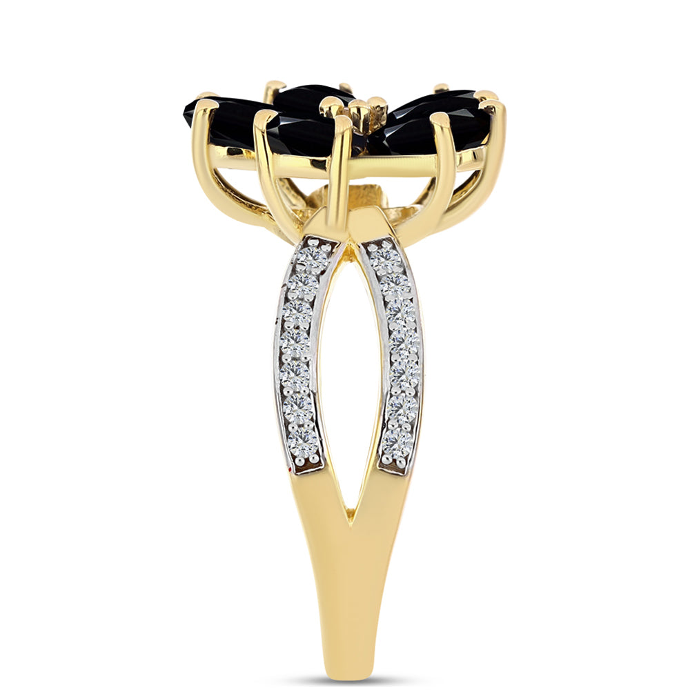 Pozlacený 925 / 1000 Sterlingové Stříbro Prsten s Černým Onyxem a Bílým Topazem