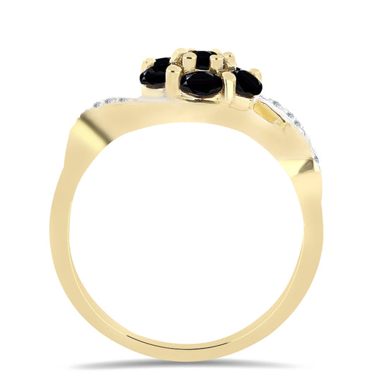 Pozlacené Stříbro 925/1000 - Prsten s Černým Onyxem a Bílým Topazem - Karátové číslo: 1.13. přibližná hmotnost: 3.33 gramů