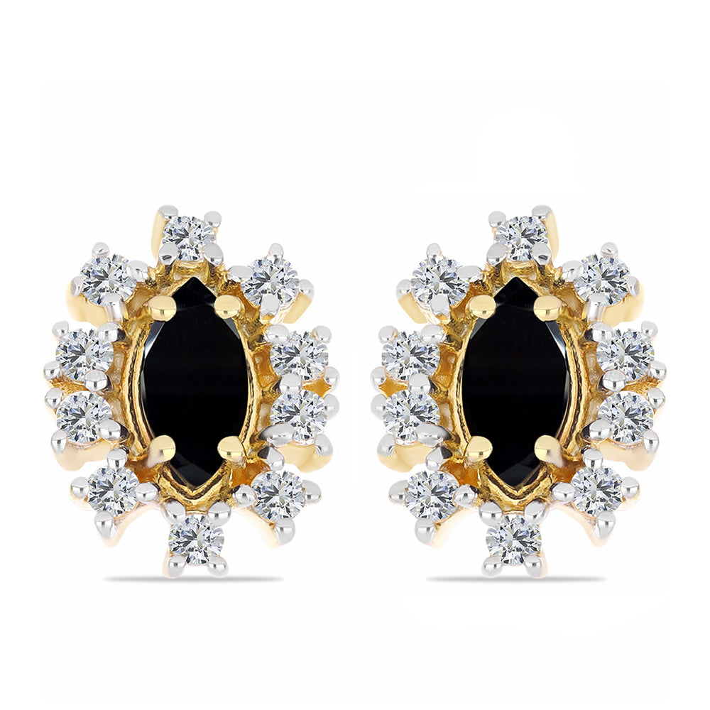 Pozlacené Stříbro 925/1000 - Náušnice s Černým Onyxem a Bílým Topazem - Karátové číslo: 1.76. přibližná hmotnost: 2.93 gramů 1 