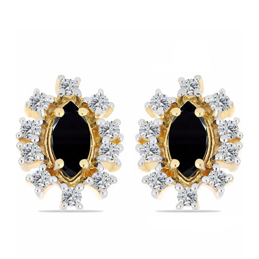 Pozlacené Stříbro 925/1000 - Náušnice s Černým Onyxem a Bílým Topazem - Karátové číslo: 1.76. přibližná hmotnost: 2.93 gramů