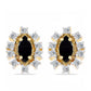 Pozlacené Stříbro 925/1000 - Náušnice s Černým Onyxem a Bílým Topazem - Karátové číslo: 1.76. přibližná hmotnost: 2.93 gramů