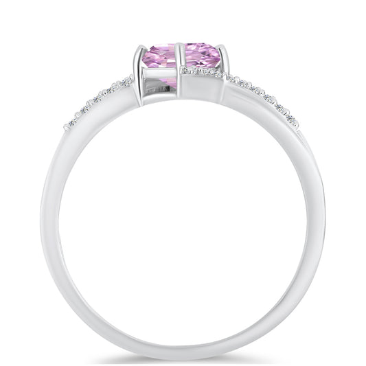 Stříbro 925/1000 Prsten s Kunzitem z Pala a Bílým Topazem - Karátové číslo: 1.27. přibližná hmotnost: 2.71 gramů