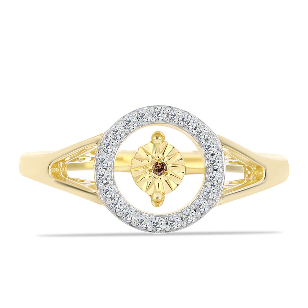 Pozlacené Stříbro 925/1000 - Prsten s Cognac Diamantem a Bílým Topazem - Karátové číslo: 0.16. přibližná hmotnost: 3.86 gramů