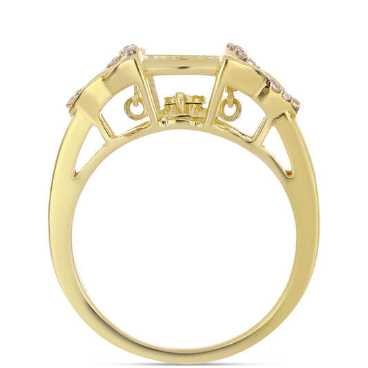 Pozlacené Stříbro 925/1000 - Prsten s Cognac Diamantem a Bílým Topazem - Karátové číslo: 0.1. přibližná hmotnost: 3.88 gramů