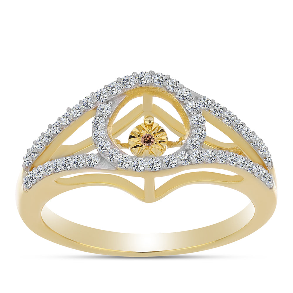 Pozlacené Stříbro 925/1000 - Prsten s Cognac Diamantem a Bílým Topazem - Karátové číslo: 0.49. přibližná hmotnost: 3.65 gramů 3 