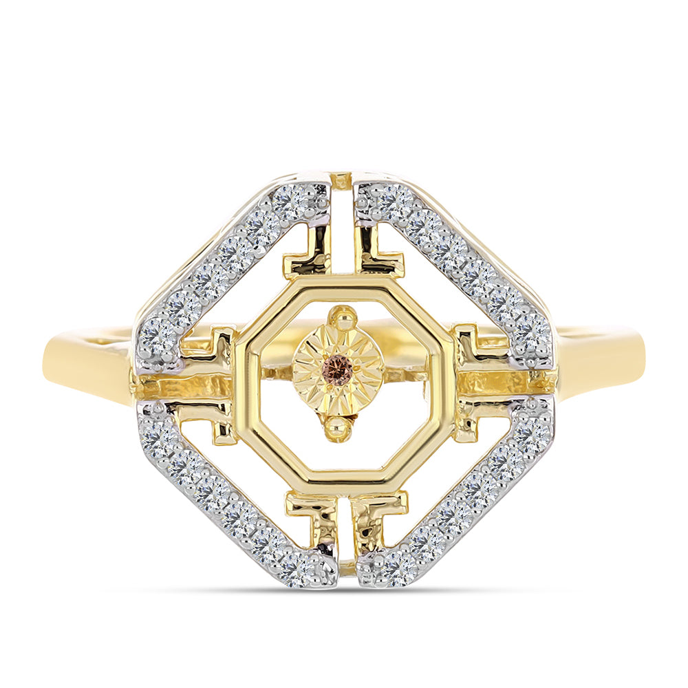 Pozlacené Stříbro 925/1000 - Prsten s Cognac Diamantem a Bílým Topazem - Karátové číslo: 0.29. přibližná hmotnost: 4.99 gramů 1 