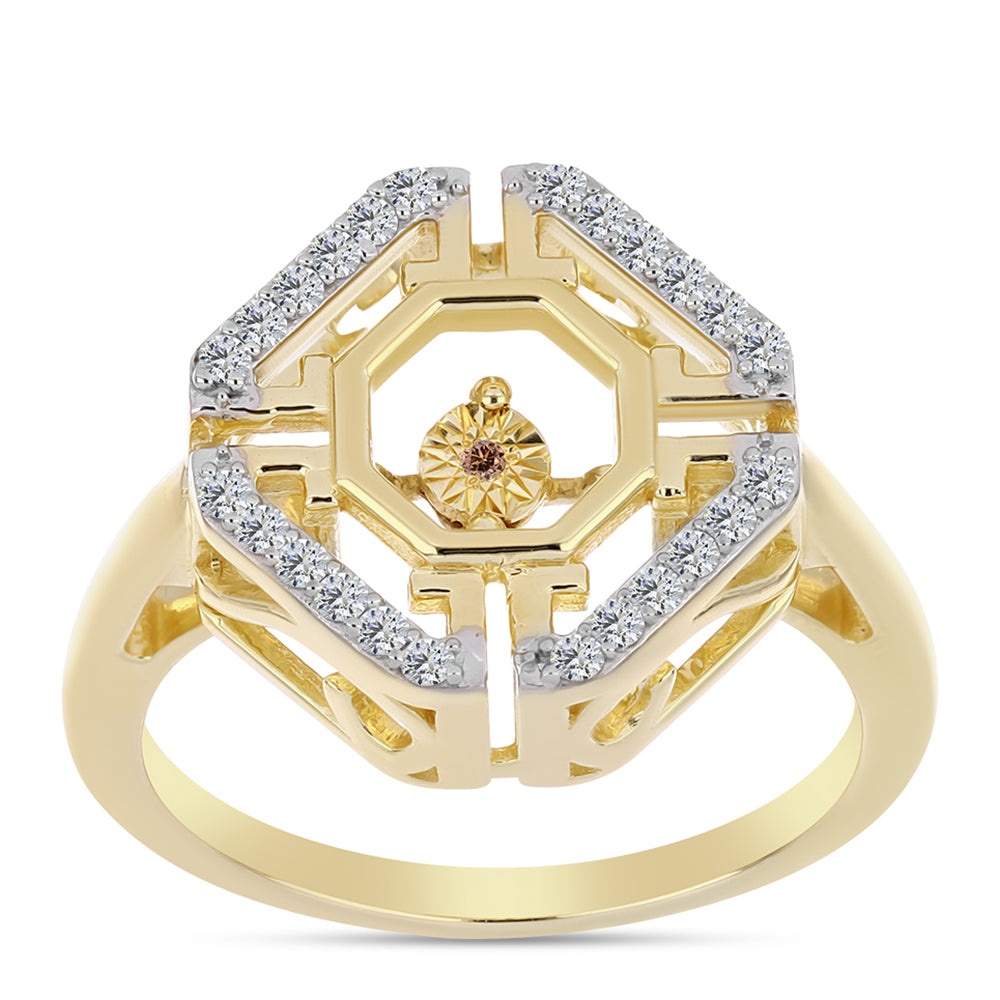 Pozlacené Stříbro 925/1000 - Prsten s Cognac Diamantem a Bílým Topazem - Karátové číslo: 0.29. přibližná hmotnost: 4.99 gramů 3 