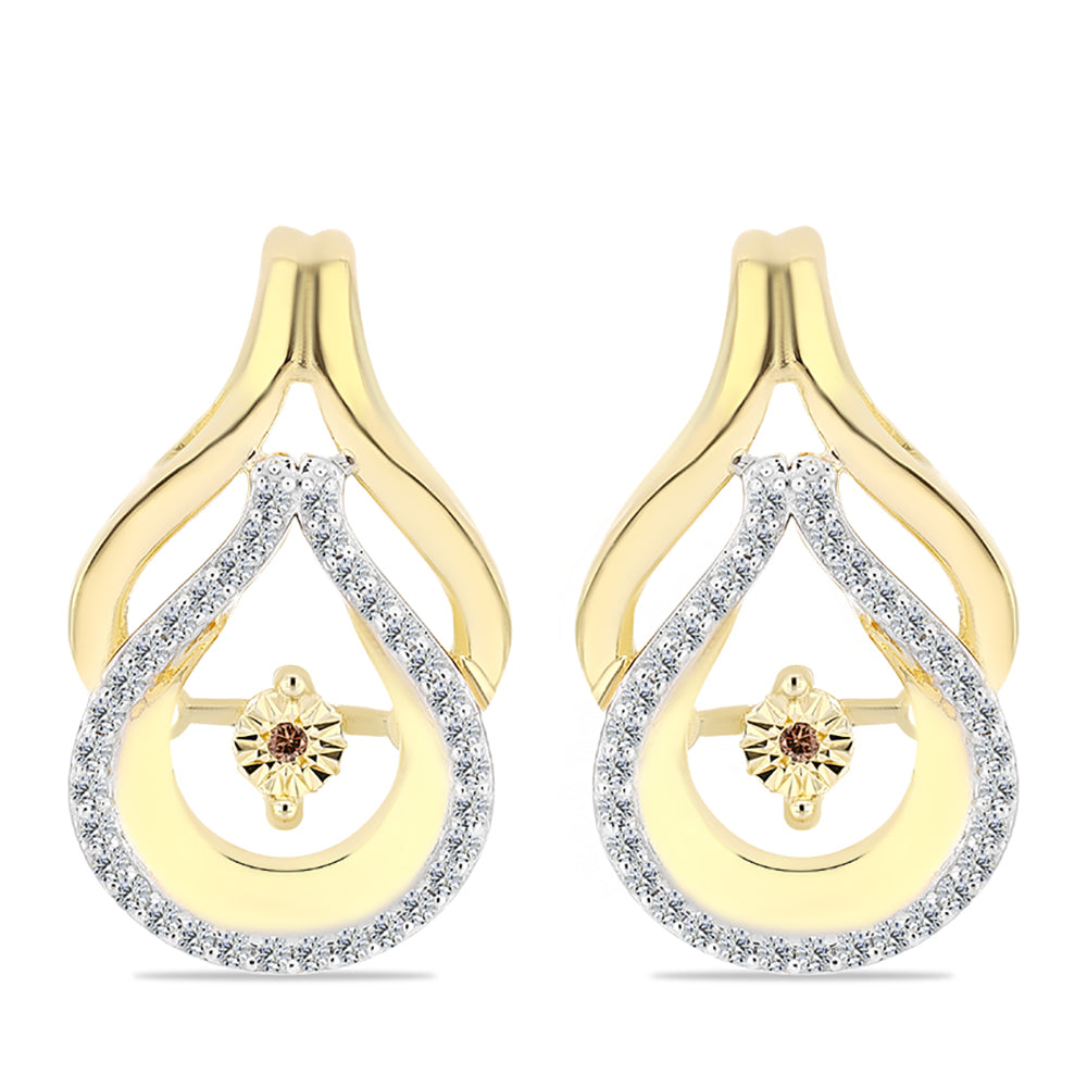 Pozlacené Stříbro 925/1000 - Náušnice s Cognac Diamantem a Bílým Topazem - Karátové číslo: 0.46. přibližná hmotnost: 6.84 gramů 1 