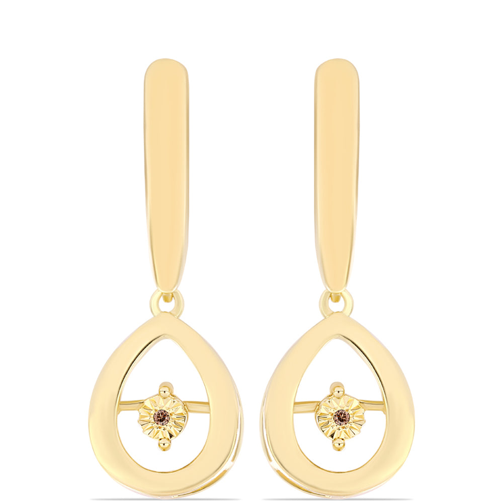 Pozlacené Stříbro 925/1000 - Náušnice s Cognac Diamantem - Karátové číslo: 0.01. přibližná hmotnost: 6.23 gramů 1 