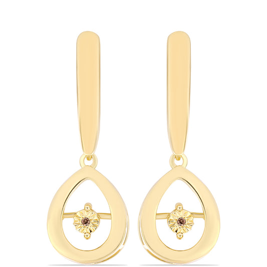 Pozlacené Stříbro 925/1000 - Náušnice s Cognac Diamantem - Karátové číslo: 0.01. přibližná hmotnost: 6.23 gramů