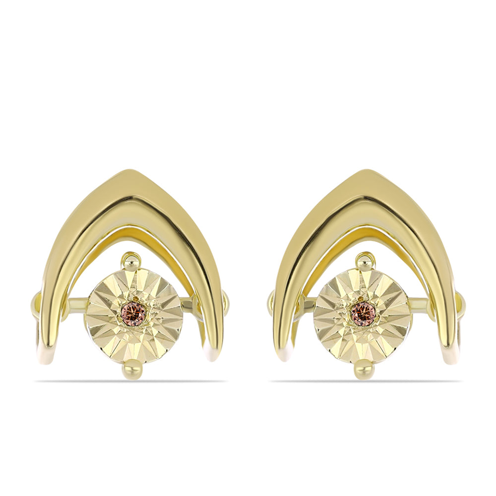 Pozlacené Stříbro 925/1000 - Náušnice s Cognac Diamantem - Karátové číslo: 0.02. přibližná hmotnost: 2.56 gramů