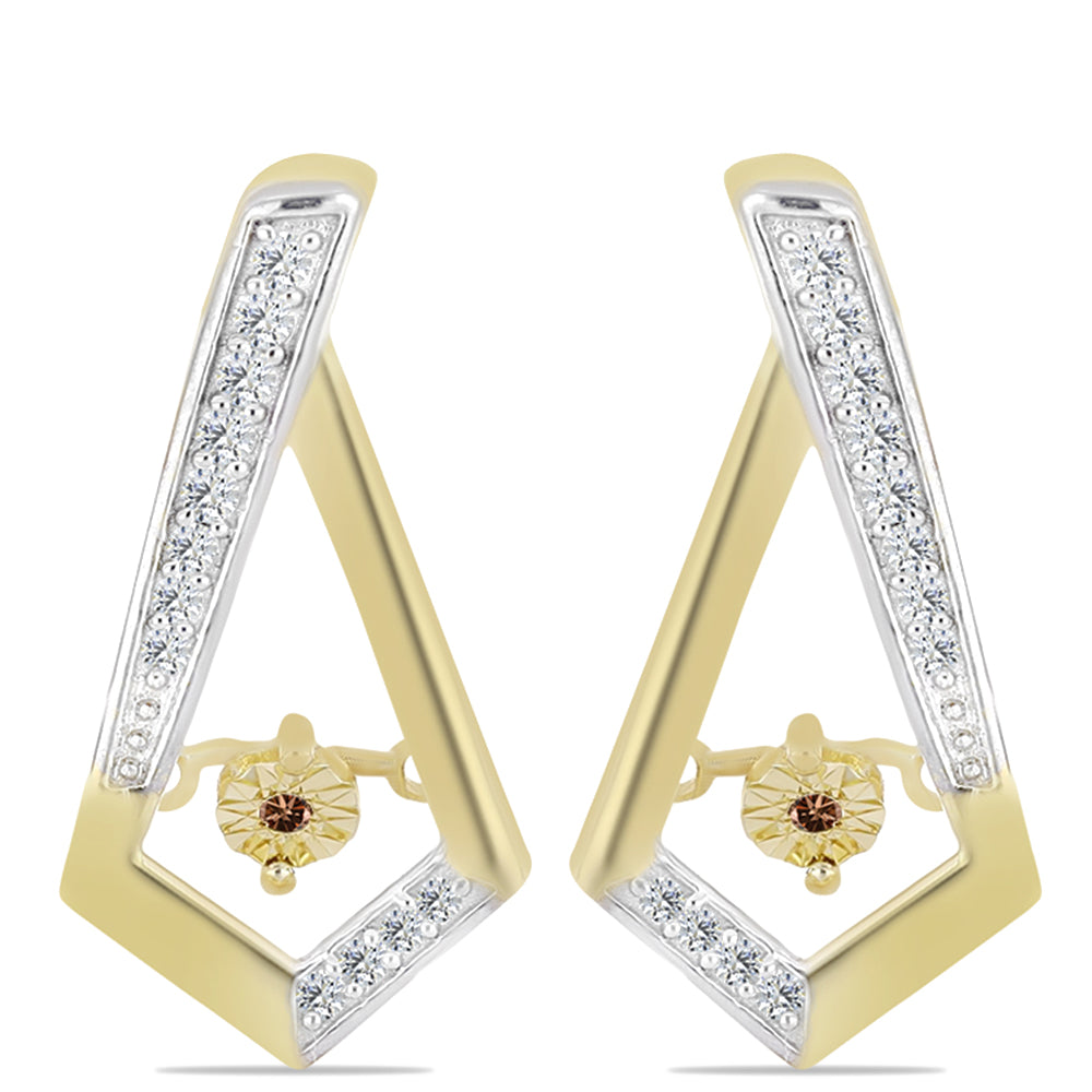 Pozlacené Stříbro 925/1000 - Náušnice s Cognac Diamantem a Bílým Topazem - Karátové číslo: 0.23. přibližná hmotnost: 3.95 gramů 1 