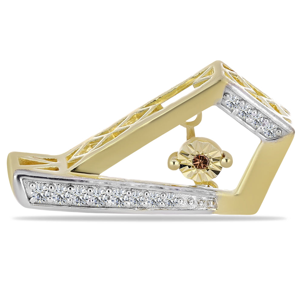 Pozlacené Stříbro 925/1000 - Náušnice s Cognac Diamantem a Bílým Topazem - Karátové číslo: 0.23. přibližná hmotnost: 3.95 gramů 2 