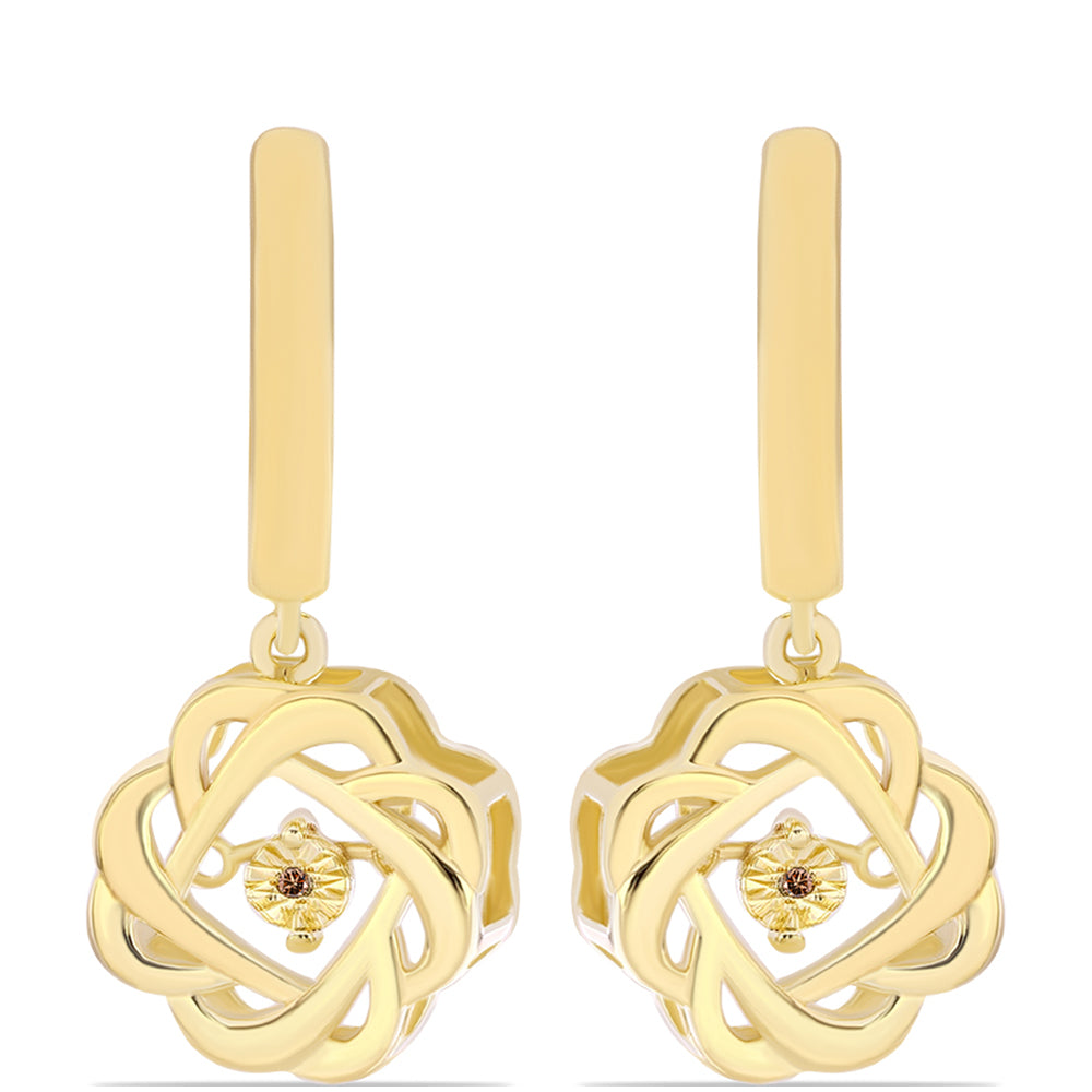 Pozlacené Stříbro 925/1000 - Náušnice s Cognac Diamantem - Karátové číslo: 0.01. přibližná hmotnost: 7 gramů 1 