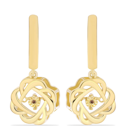 Pozlacené Stříbro 925/1000 - Náušnice s Cognac Diamantem - Karátové číslo: 0.01. přibližná hmotnost: 7 gramů