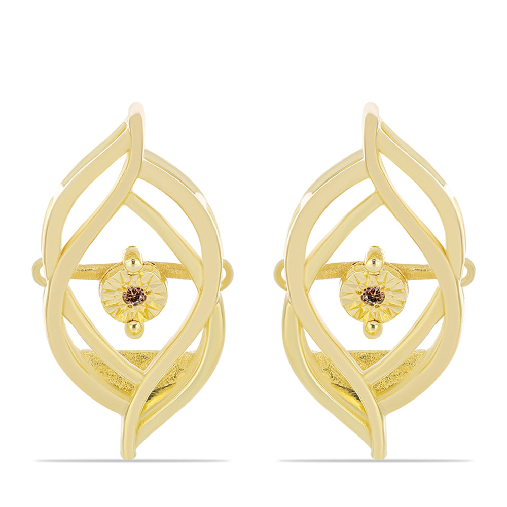 Pozlacené Stříbro 925/1000 - Náušnice s Cognac Diamantem - Karátové číslo: 0.01. přibližná hmotnost: 4.36 gramů