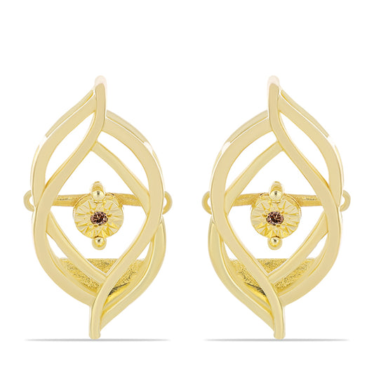 Pozlacené Stříbro 925/1000 - Náušnice s Cognac Diamantem - Karátové číslo: 0.01. přibližná hmotnost: 4.36 gramů