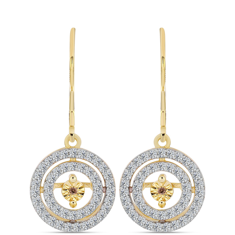 Pozlacené Stříbrné Náušnice s Cognac Diamantem a Bílým Topazem