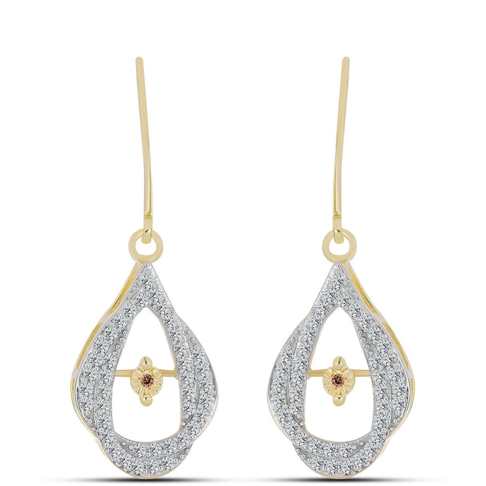 Pozlacené Stříbro 925/1000 - Náušnice s Cognac Diamantem a Bílým Topazem - Karátové číslo: 0.73. přibližná hmotnost: 5 gramů